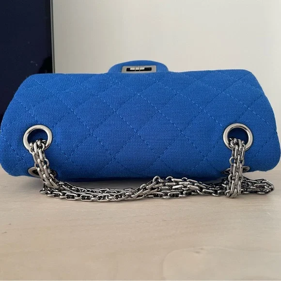 CHANEL 2.55 Mini Blue Quilted Cloth Shoulder Crossbody Bag - Picture 7 of 14